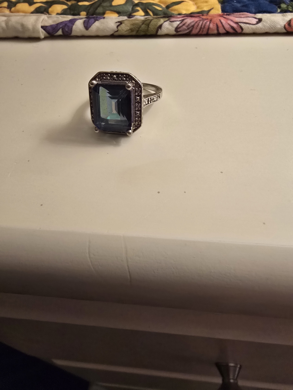 Blue Emerald-Cut Crystal Ring - Women Jewelry